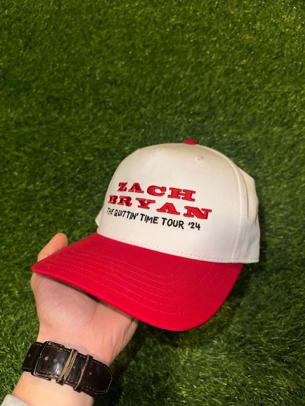 Zach Bryan The Quittin Time Tour '24 Red and White Snapback Hat